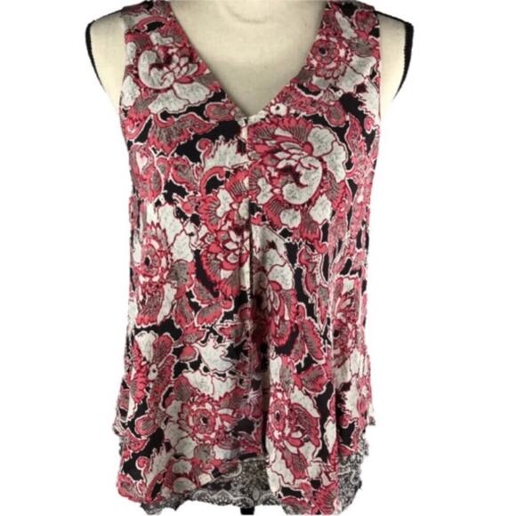 Lucky Brand Silk Tank Top Floral Mixed Print Pink Double Layer Womens Size XS - Picture 1 of 8